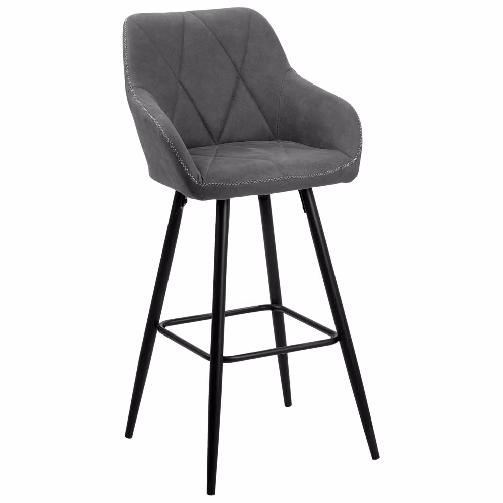Set di 2 sgabelli da bar Beliani moderni con braccioli, schienale trapuntato e gambe in metallo nero, rivestimento in tessuto grigio – 2