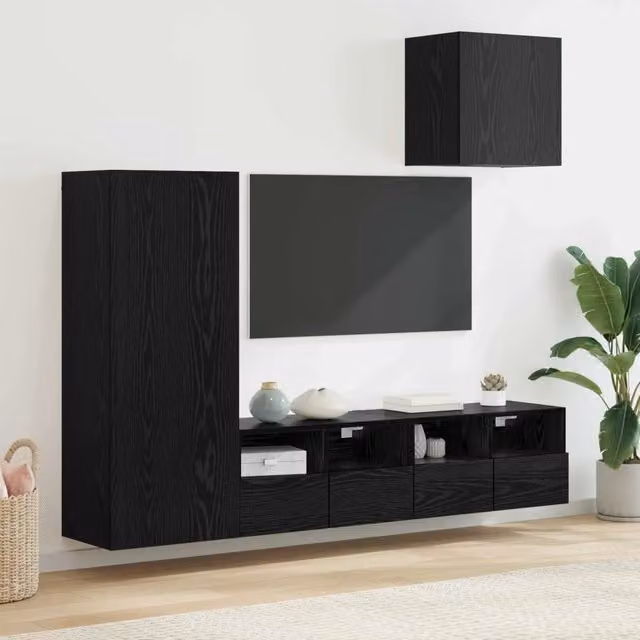 Unità per TV da parete moderna vidaXL in MDF nero opaco, set di 4 pezzi
