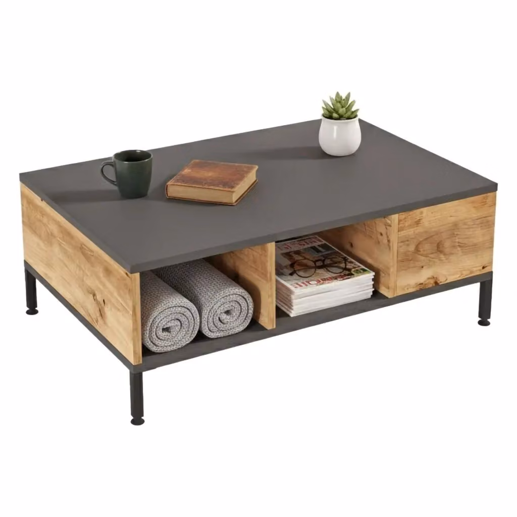 Tavolino da salotto moderno DMORA Lemie con 3 vani, L: 90 cm, P: 60 cm, H: 33.1 cm, Marrone Antracite – 2