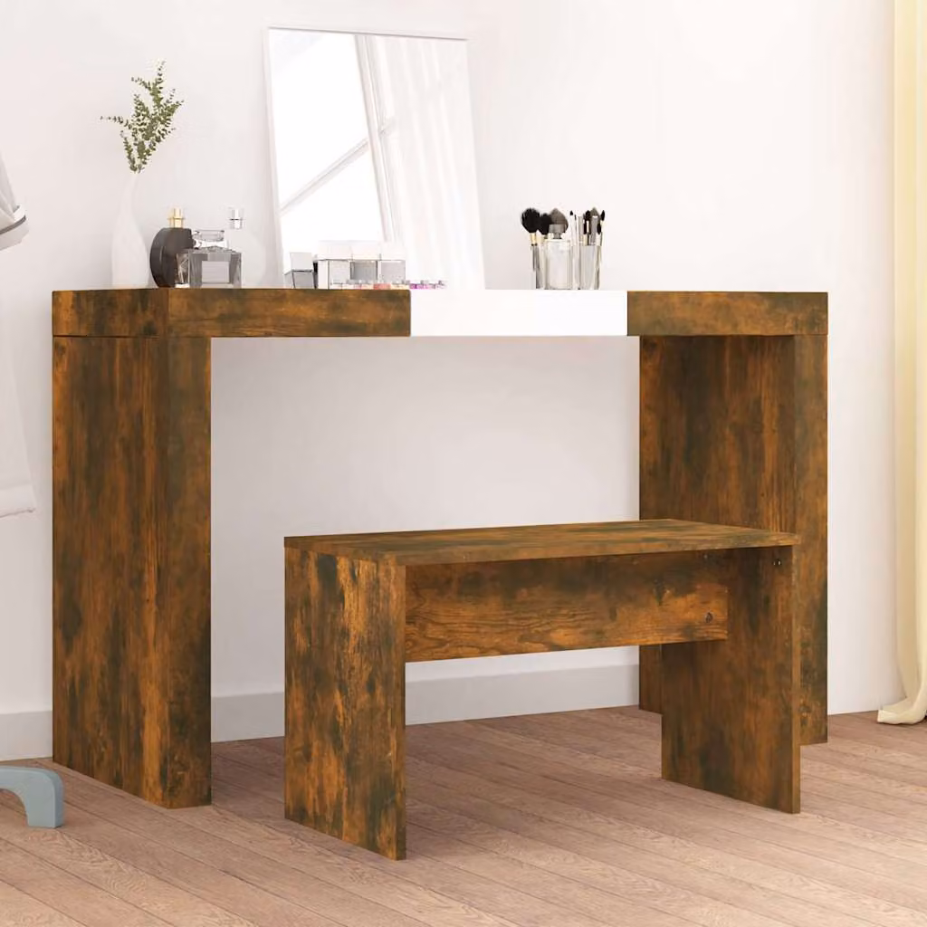Sgabello da toeletta vidaXL in legno multistrato rovere fumo L/P/H: 70 x 35 x 45 cm