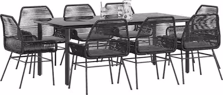 Set da Pranzo da Giardino 9 pz con Cuscini Polyrattan Vetro