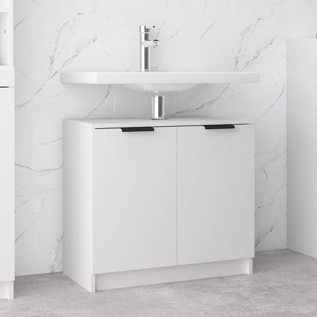 Armadietto da bagno sospeso vidaXL in legno bianco e marrone L: 64,5 cm, P: 33,5 cm, H: 59 cm