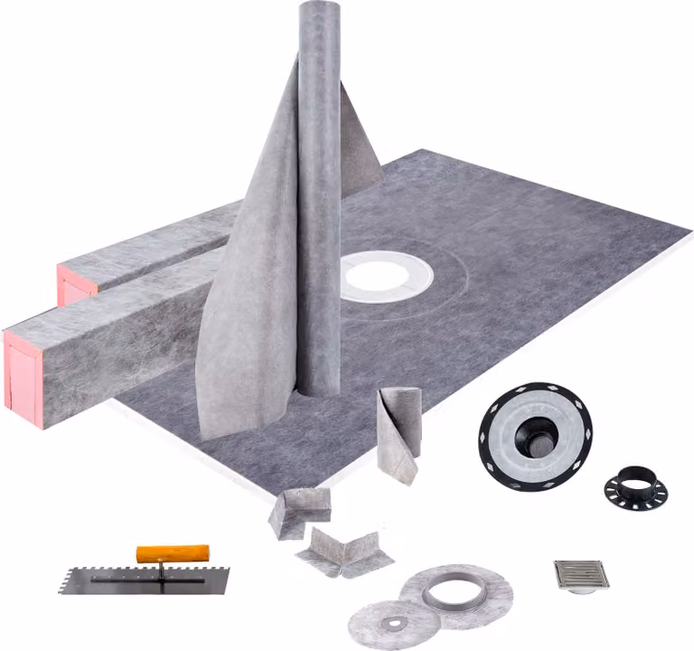 Set di bordi per doccia SucceBuy, 96,5 x 152,4 cm, piatto doccia impermeabile con scarico in PVC da 10,2 cm, griglia in acciaio inox, bordi regolabili e barre di pendenza per progetti di bricolage in bagno