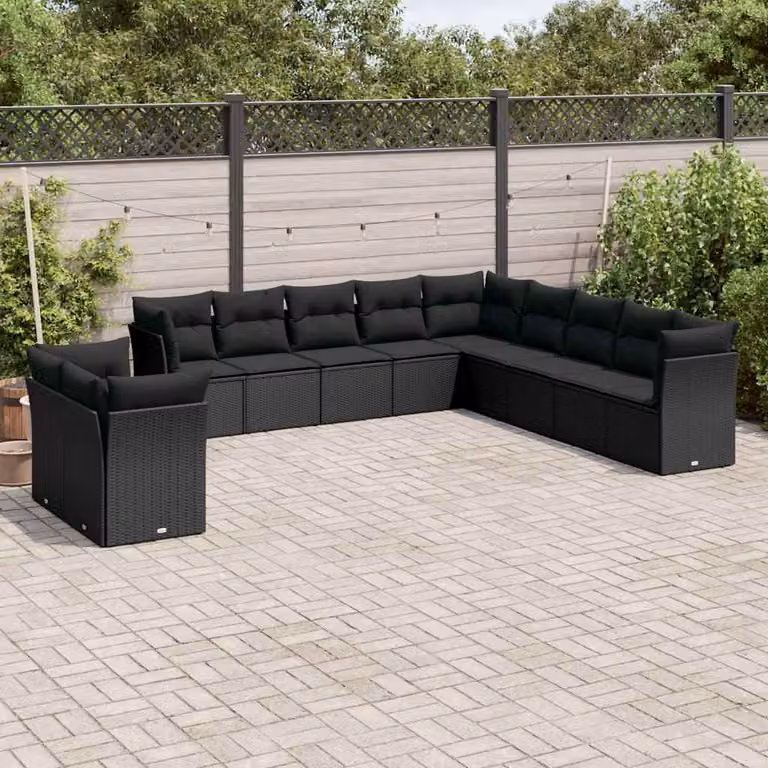 vidaXL Set Divani da Giardino 11 pz in Polyrattan Nero con Cuscini Imbottiti e Coperture Rimosse