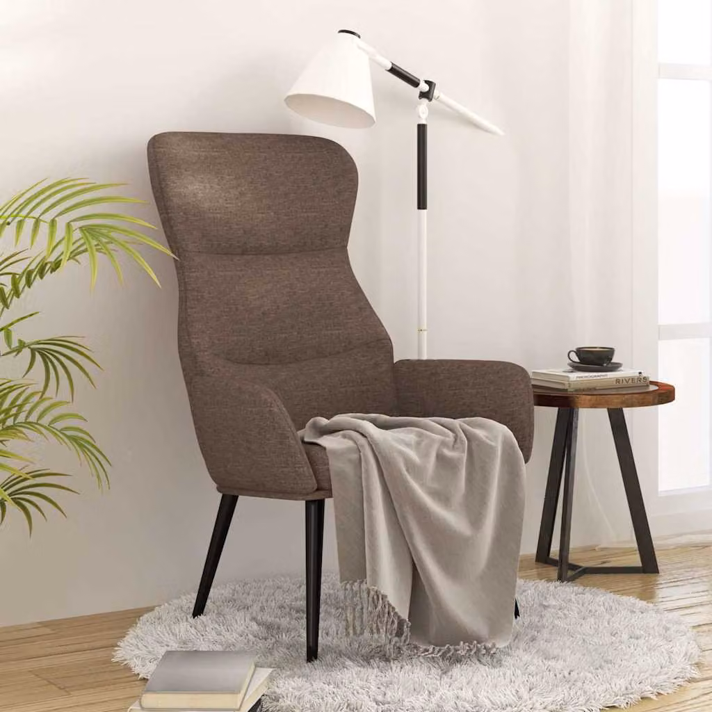 Sedia Relax vidaXL in tessuto beige e grigio con struttura in metallo e braccioli