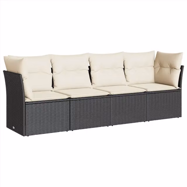 Set Divani da Giardino 4 pz | Set Salotto da Giardino con Cuscini Nero in Polyrattan