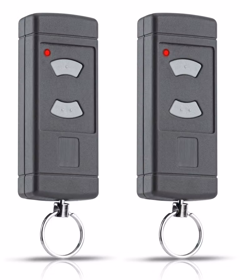 2 telecomandi per l'apertura automatica di porte garage, frequenza 40,685 MHz, con tasti grigi