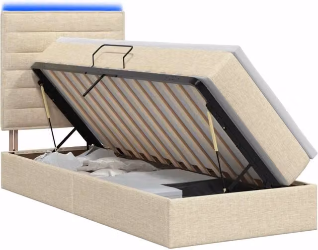 Letto con contenitore LED e materasso Crema 90 x 200 cm Tessuto 3459859