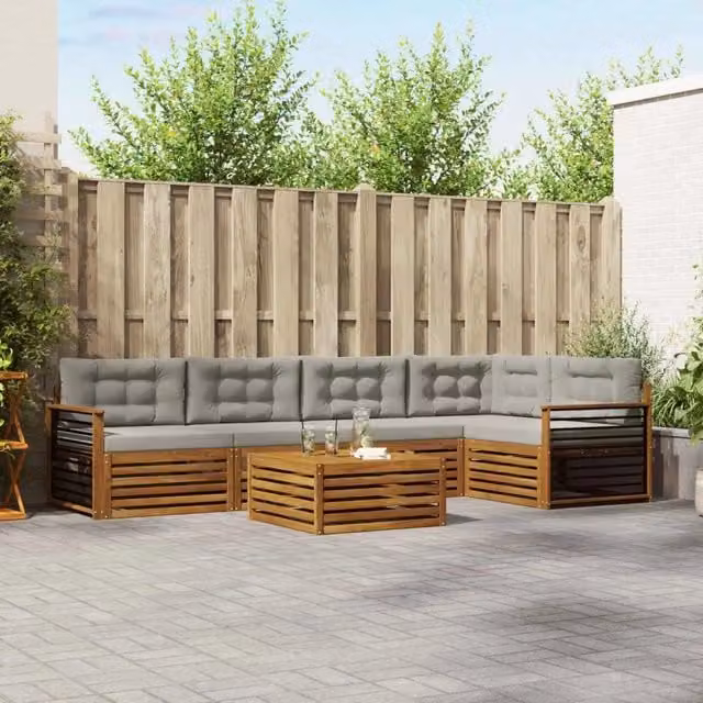 Set di divani da esterno 6 pz Grigio Naturale e Chiaro 3373511