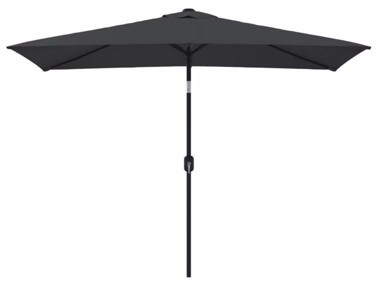 Ombrellone rettangolare, dimensioni 300x200 cm, colore antracite, con protezione UV, idrorepellente, manovella, funzione basculante, palo in acciaio, tessuto in poliestere