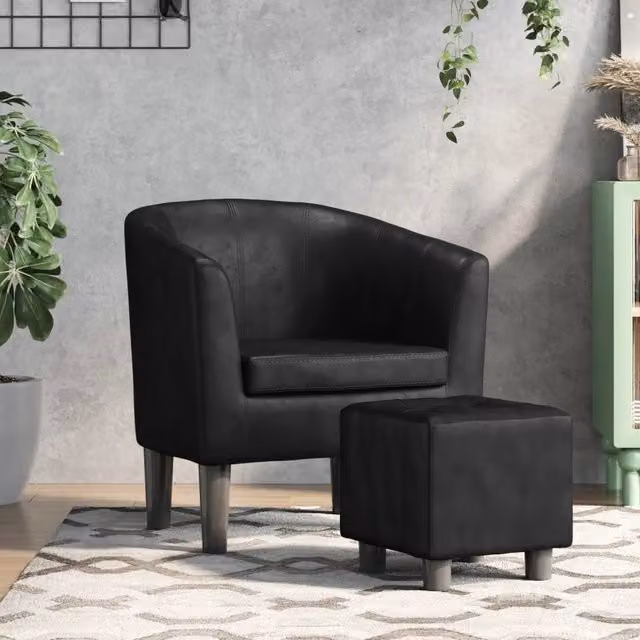 Divano Sedia-Poltrona Cabriolet con Poggiapiedi in Similpelle Nera Design Moderno