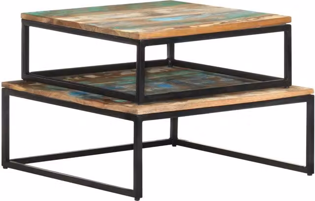 Tavolini da Salotto Impilabili 2 pz Legno Massello di Recupero 320390
