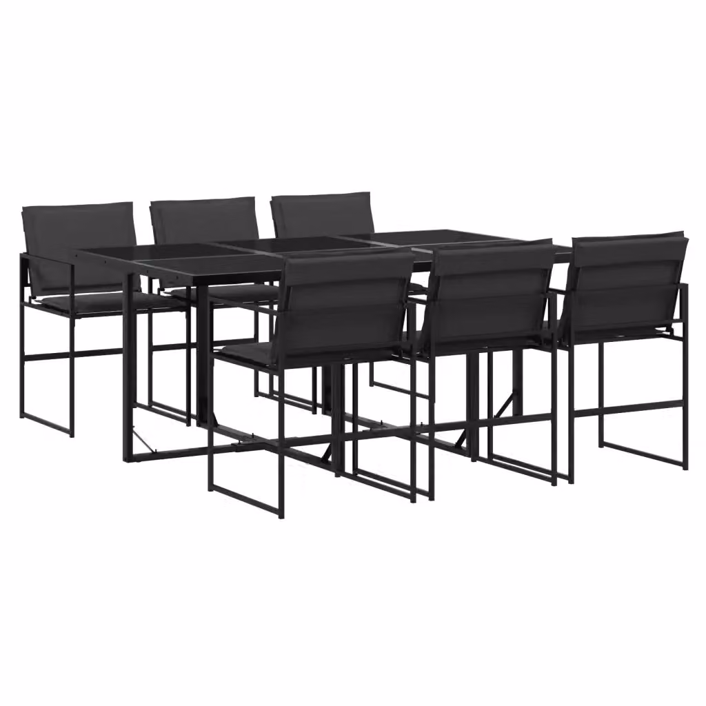 Set da Pranzo da Giardino vidaXL 7 pz in Acciaio Verniciato Nero e Grigio con Piano in Vetro – 2