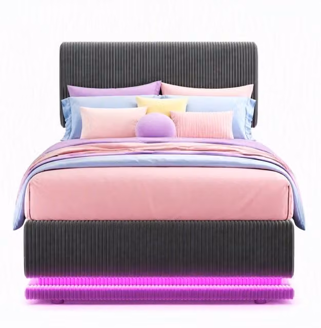Letto singolo contenitore Chicfurn in velluto a coste grigio scuro con testiera regolabile, illuminazione LED e porta USB-C, L/P: 90 x 200 cm – 1