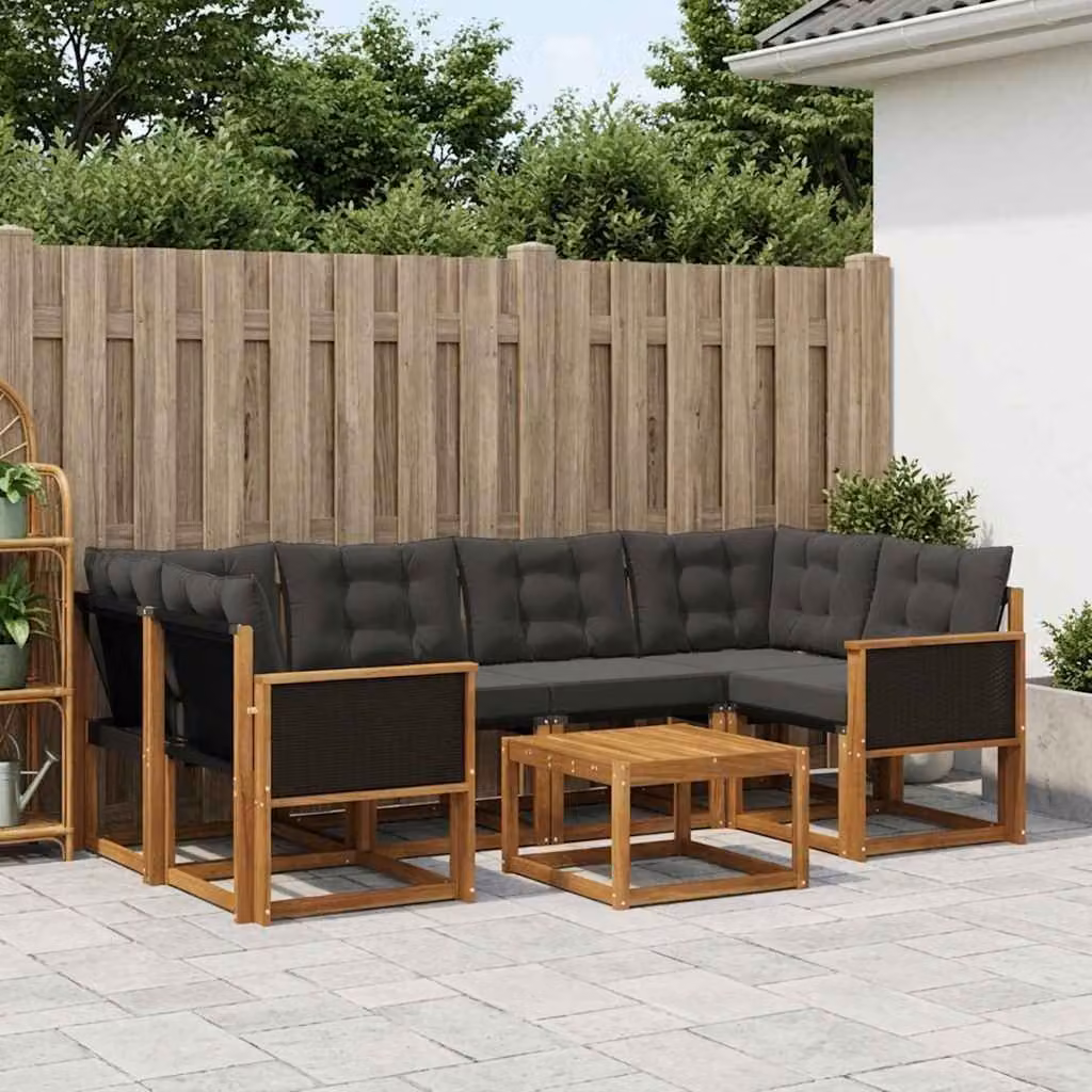 vidaXL Set di divani da esterno 7 pz in legno di acacia con tavolo da caffè, colore marrone e nero