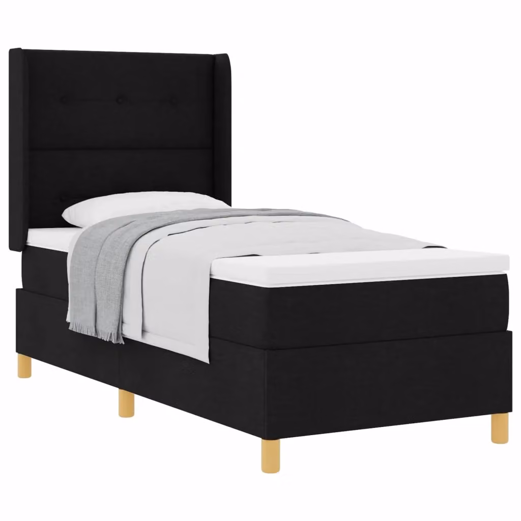 Letto a molle moderno vidaXL con testiera imbottita in tessuto nero e dettagli oro, L/P: 90 x 200 cm – 2