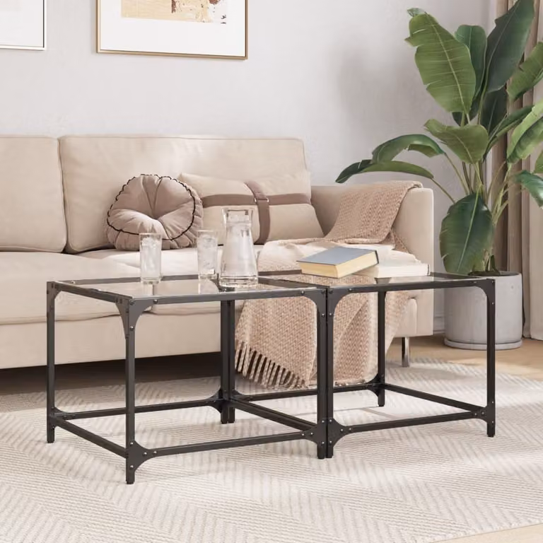 Maison Exclusive - Tavolini da caffè con piano in vetro, 2 pezzi, trasparenti, 50x50x40 cm, acciaio
