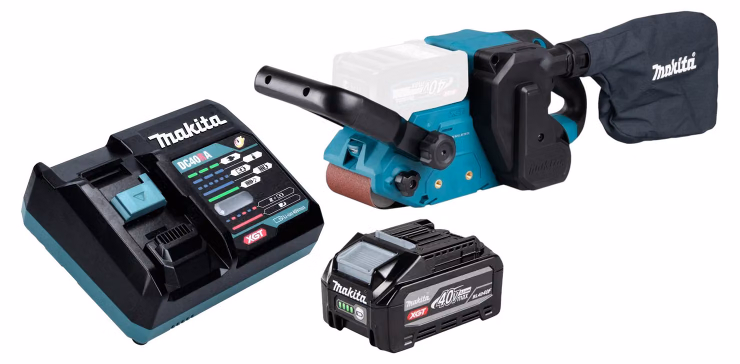 Levigatrice a nastro a batteria Makita BS 001 GU101 40 V max. 76 x 533 mm Brushless + 1 batteria da 4,0 Ah + caricabatterie