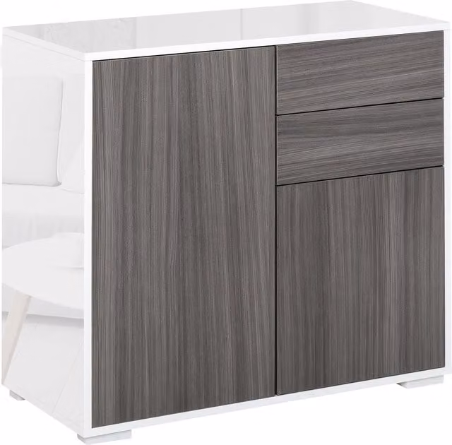 Credenza Multiuso Moderna HOMCOM con 2 Cassetti e 2 Armadietti con Apertura a Pressione, Ideale per Soggiorno, Cucina o Ufficio, Disponibile in Bianco o Grigio – 1