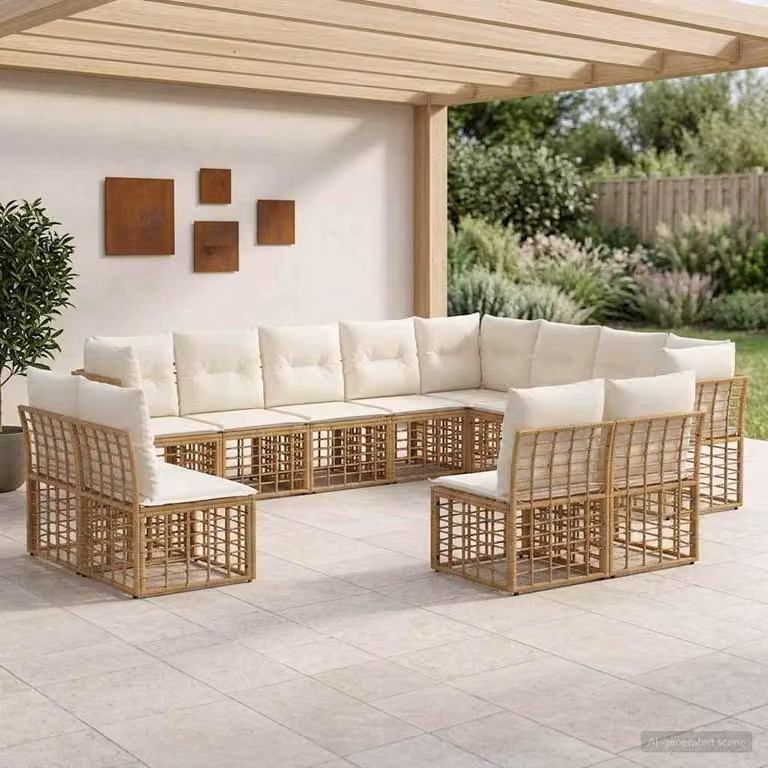 Maison Exclusive - Set da esterno per divano, 12 posti, colore naturale e crema, realizzato in poliestere