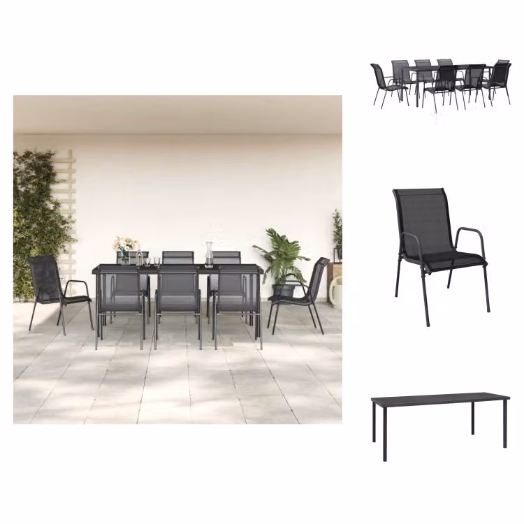 vidaXL Set da pranzo da giardino 9 pezzi in acciaio nero e textilene - Set di mobili da giardino