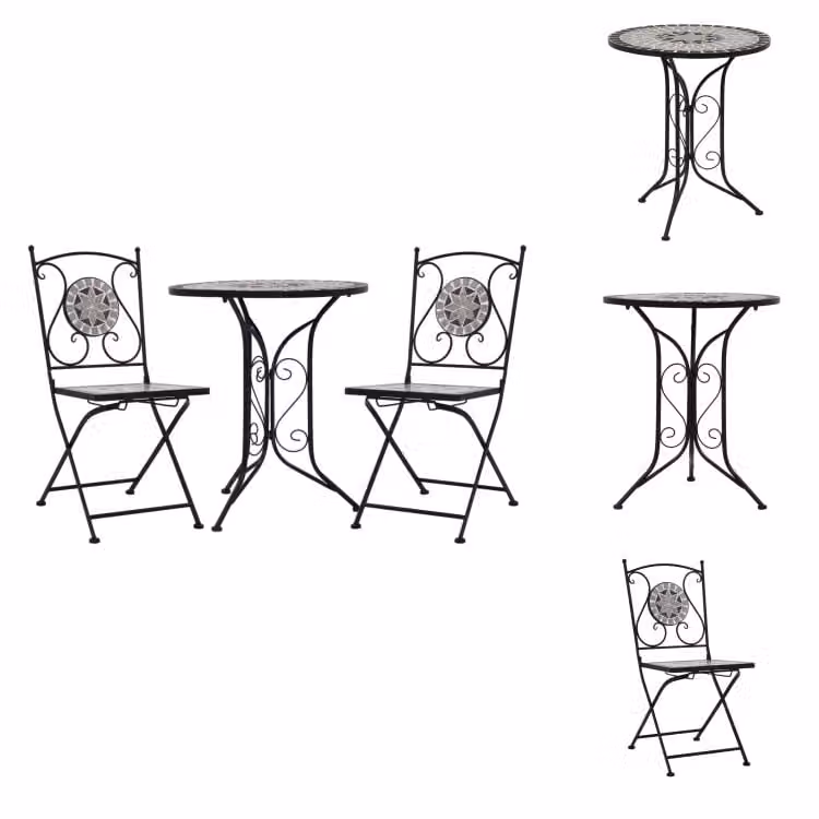 vidaXL Set bistrot 3 pezzi in Vetroceramica grigio mosaico - Set di mobili da giardino