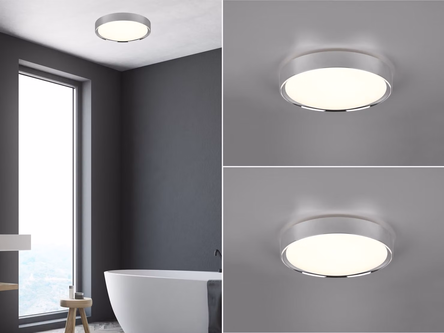 Set di plafoniere a LED argento Ø33 cm per bagno, bagno degli ospiti e ambienti umidi