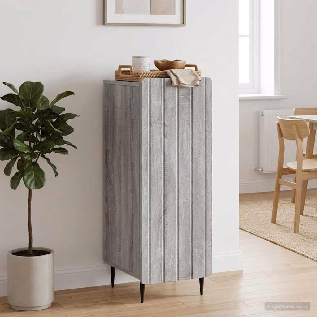 Credenza moderna vidaXL in legno ingegnerizzato e metallo, Grigio, L 34,5 cm x P 33 cm x H 92 cm