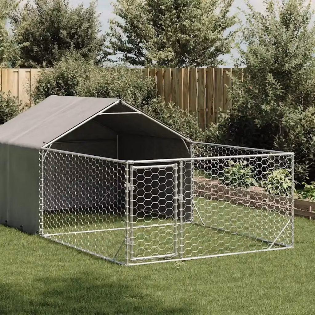 Cuccia per cani da esterno con recinto DESIGN IN in acciaio zincato color argento L: 7 m, P: 2 m, H: 1,5 m – 2