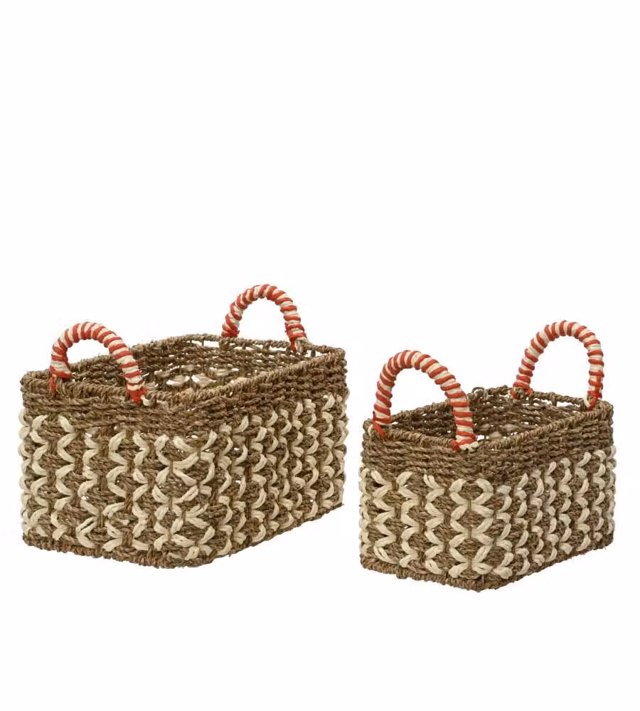 Cesta con manici in metallo e seagrass 15x26x14 cm marrone naturale