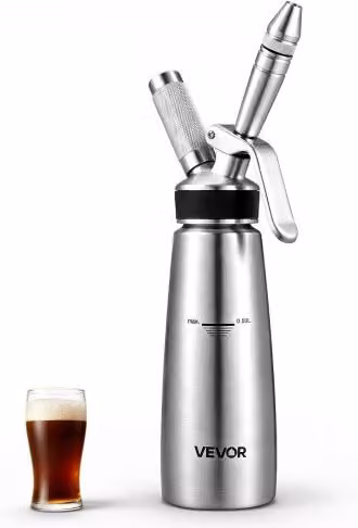 VEVOR Sistema di Erogazione Nitro per Caffè Freddo e Birra, Fusto in Acciaio Inox da 0,5 l, Colore Argento, Senza Cartuccia