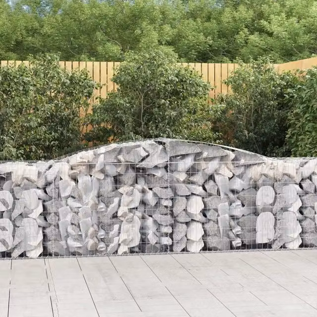Set di 6 Cesti Gabbioni ad Arco Videx in Acciaio Zincato Argento L: 400 cm, P: 50 cm, H: 80/100 cm