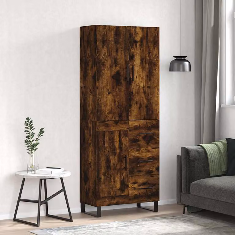 Credenza moderna vidaXL in rovere fumo con ante a battente e ripiani interni, L: 69,5 cm, P: 34 cm, H: 180 cm