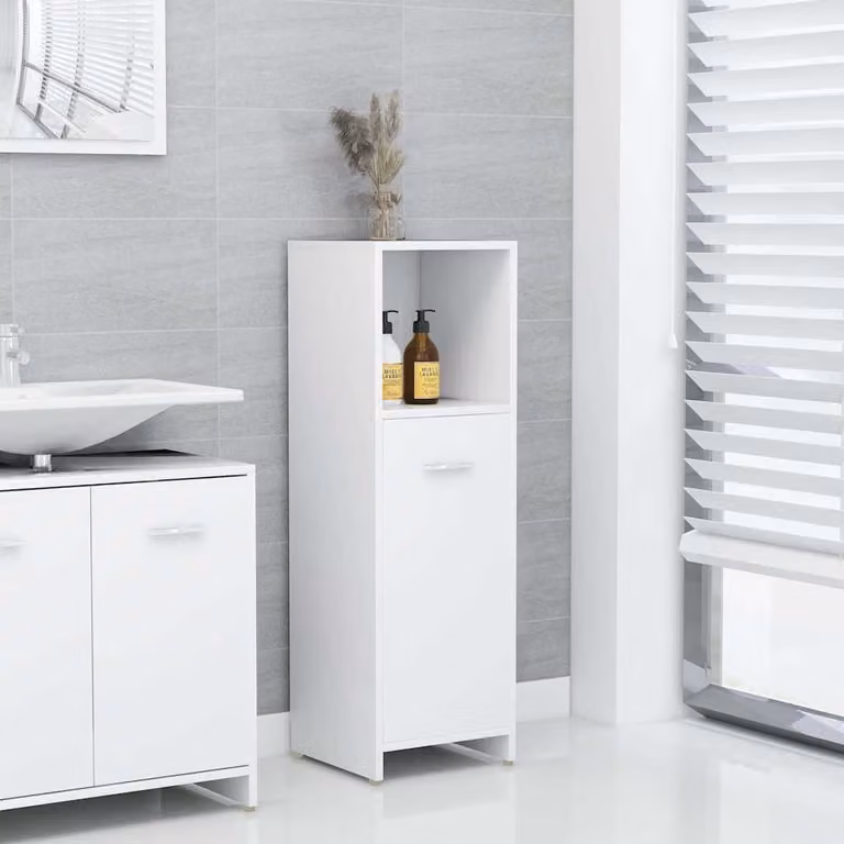 Armadio da Bagno Moderno vidaXL Bianco in Legno MDF con Ante a Battente e Ripiani Interni, L/P/H: 30 x 30 x 95 cm