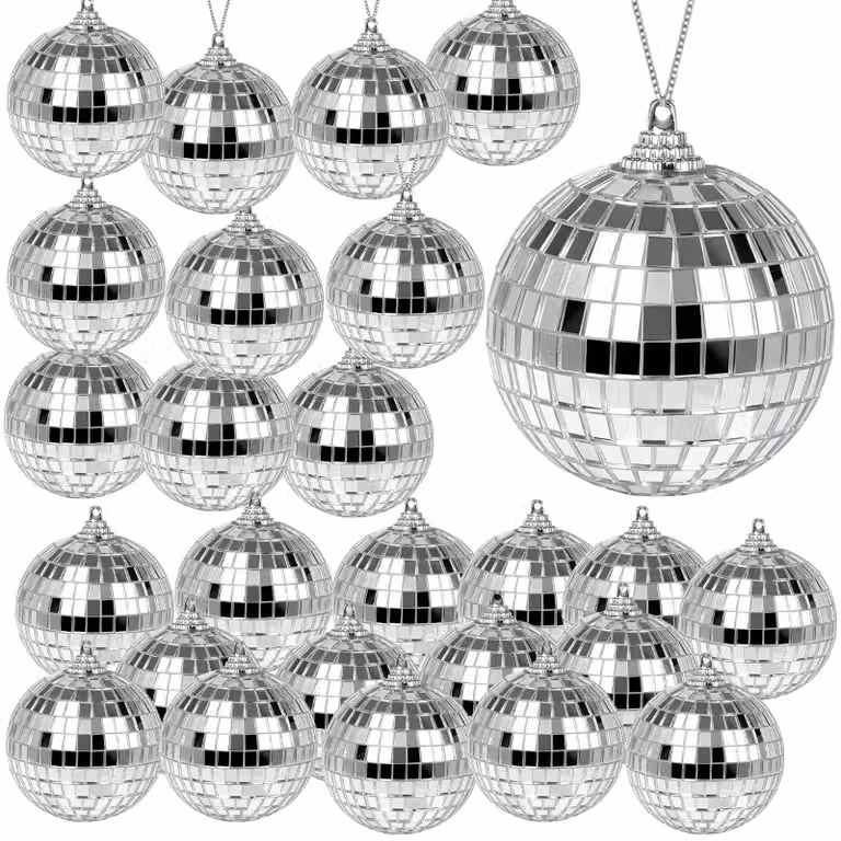 Sfere riflettenti, 24 pezzi, placcate in argento, diametro 4 cm