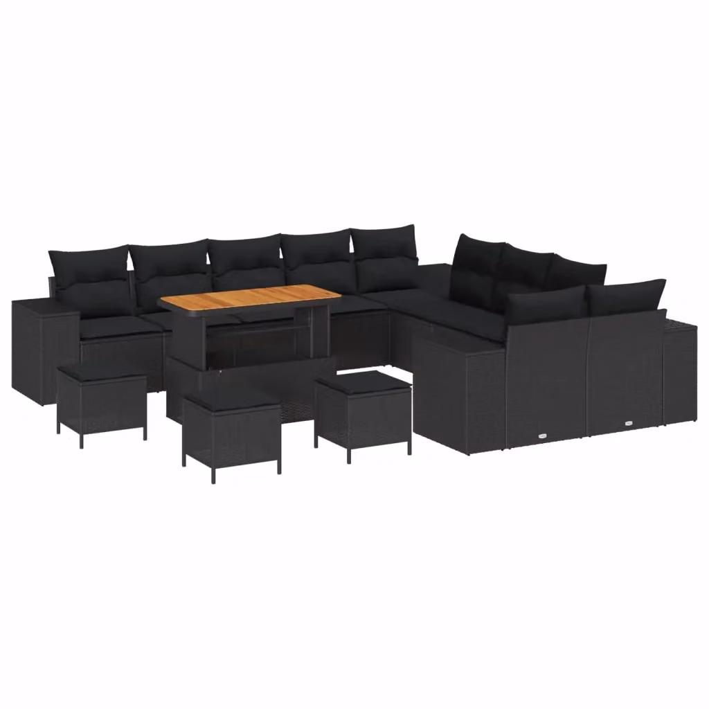 Set Divano da Giardino a L vidaXL in Polyrattan Nero con Cuscini e Tavolino da Esterno 14 Pezzi – 2