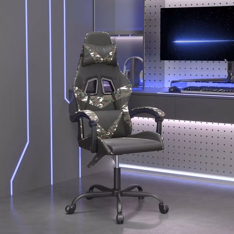 Sedia da Gaming Girevole vidaXL in Similpelle Nero e Verde con Poggiatesta e Braccioli