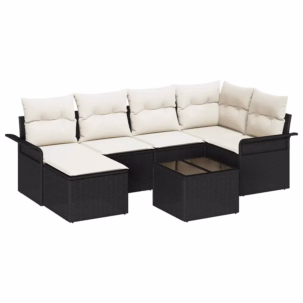 Set Divano da Giardino vidaXL 7 Pezzi in Polyrattan Nero con Cuscini e Funzione Archiviazione – 2