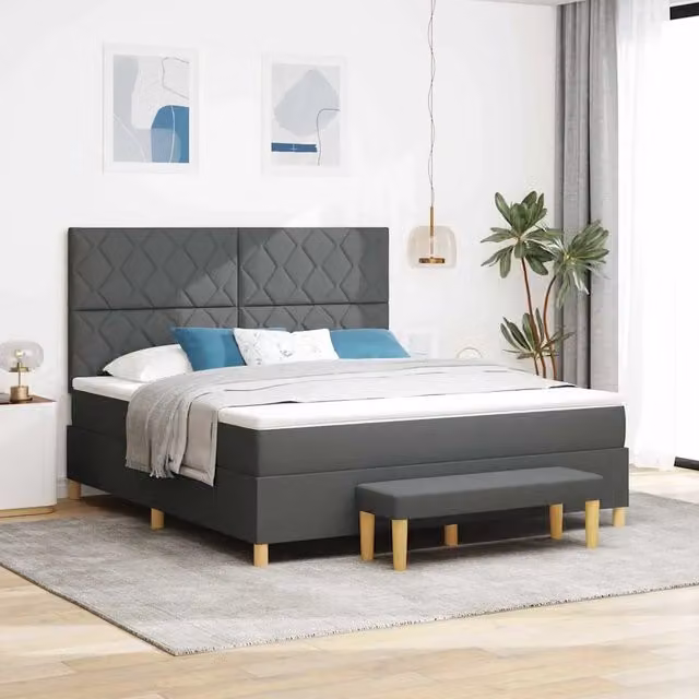Letto moderno con struttura imbottita e materasso in schiuma vidaXL Grigio L: 180 cm, P: 200 cm, H: 128 cm – 1
