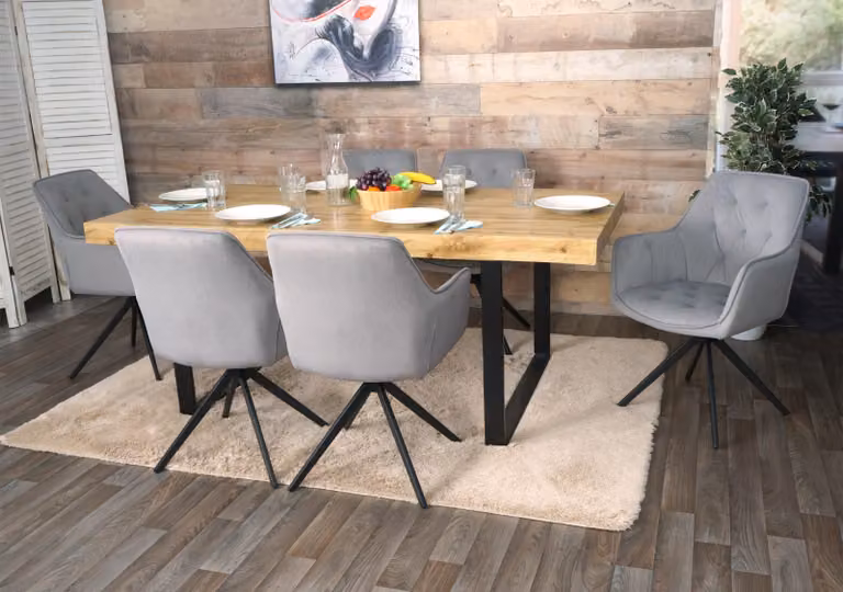 Set di 6 sedie da pranzo MCW-L80, sedie da cucina imbottite con braccioli, girevoli, metallo e tessuto ~ grigio chiaro