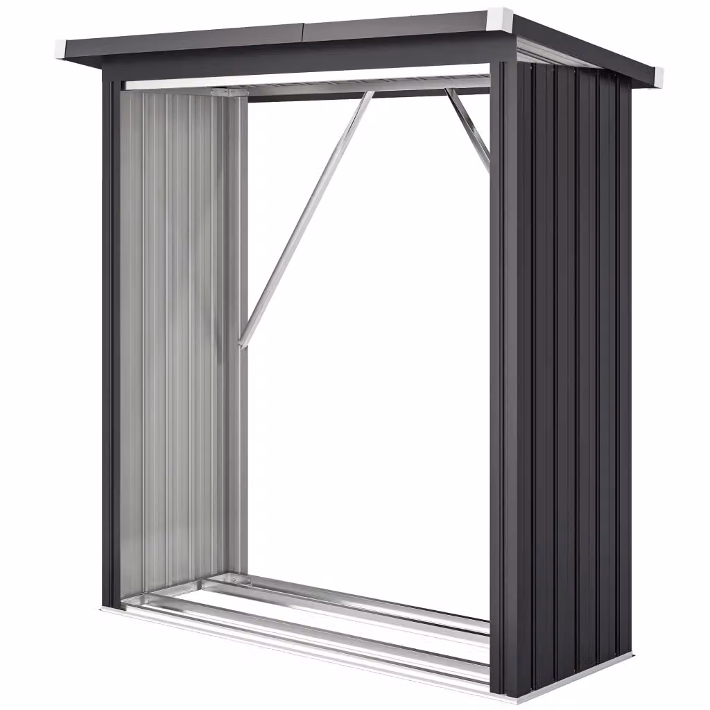 Capanno per legna da ardere Zephmum in acciaio galvanizzato con tetto spiovente, grigio antracite, L 150 x P 66.5 x H 150 cm – 2