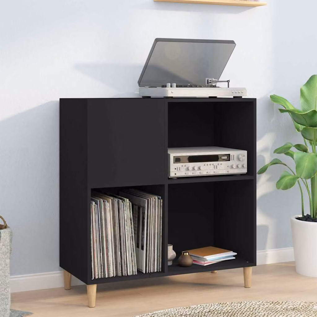 vidaXL Mobile Porta Dischi Nero in Legno Multistrato e MDF L: 84,5 cm, P: 38 cm, H: 89 cm