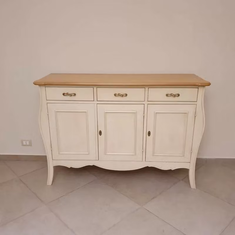 Madia credenza shabby chic in legno di pino bicolore bianco e marrone Mobili 2G L/P/H: 151 x 50 x 105 cm – 2