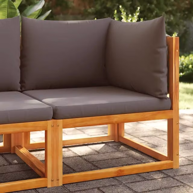 Divano da giardino angolare moderno vidaXL in legno di acacia oliato con cuscini grigi – 1