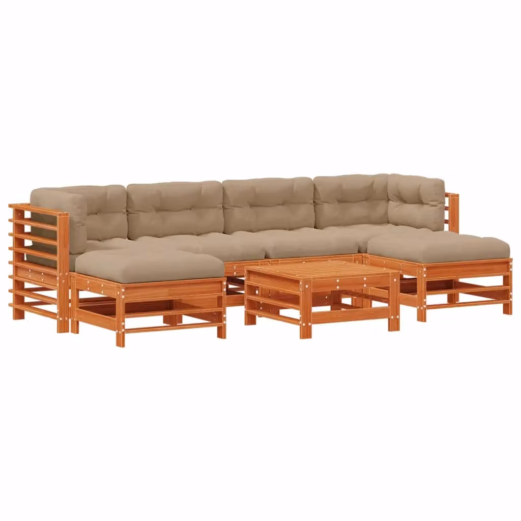 Set Lounge da Giardino 7 pz vidaXL in Legno di Pino Cerato Marrone con Cuscini e Tavolino – 2