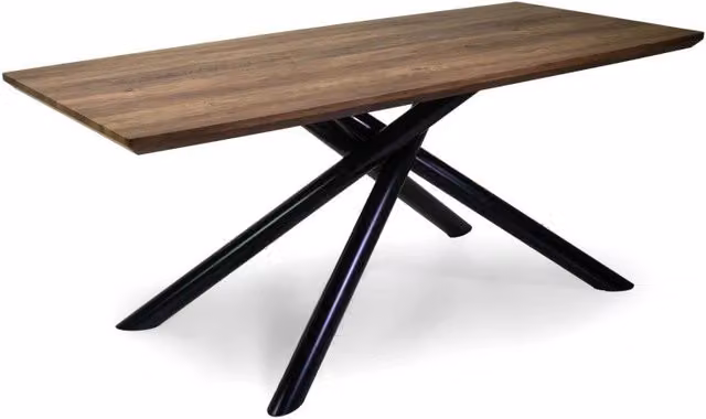 Tavolo Metallo Canberra Nero Gambe incrociate Top Legno Noce Cm 180x90h75