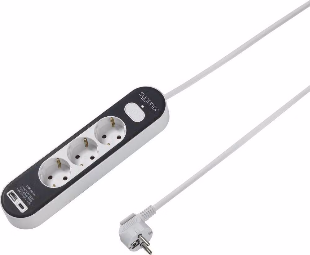 SY-4755366 Presa multipla con interruttore Contatto di terra bianco grigio 1 pz