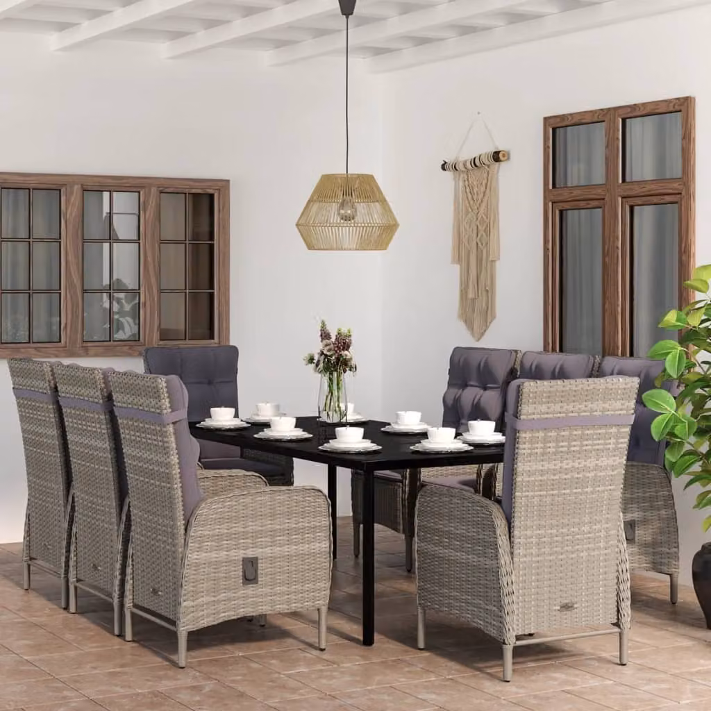 Maison Exclusive - Set da pranzo da giardino da 9 pezzi con cuscini grigi e neri
