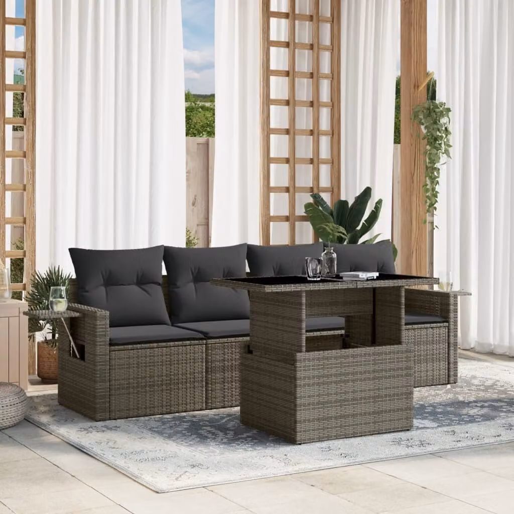 Maison Exclusive - Set Divano da Giardino 5 pz con Cuscini Grigio in Polyrattan