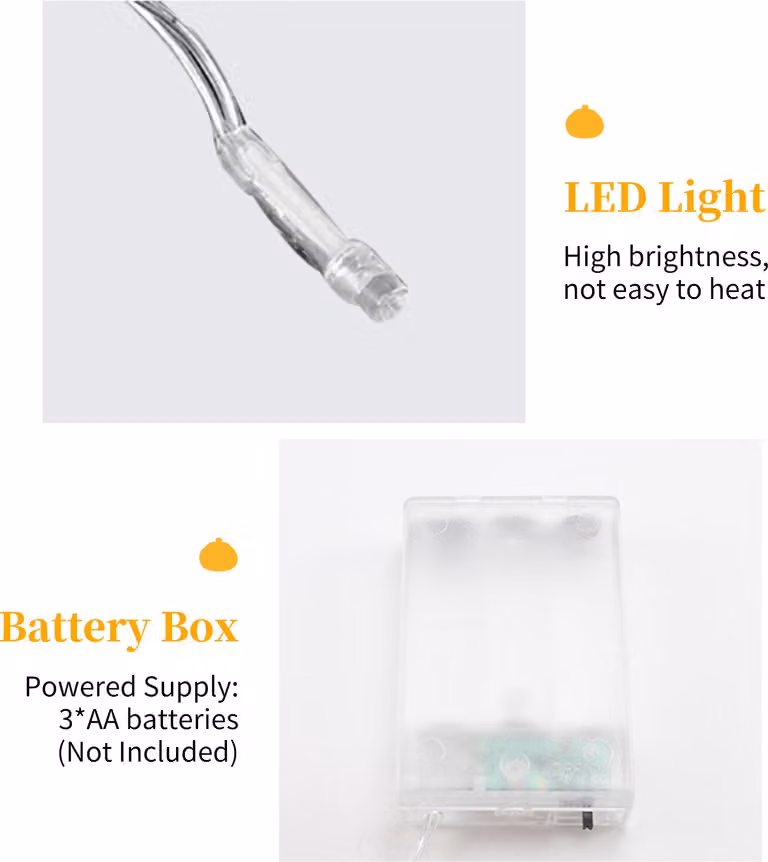 Ghirlanda luminosa di Halloween da 20 piedi con 40 LED, a forma di zucca sorridente, decorativa, da appendere, impermeabile, LED, alimentata a batterie, 2 modalità, inquietante